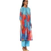 Blue Powder Chanderi Printed Kurta Bottom Set for Women