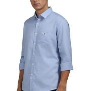 Louis Philippe Men’s Easy to Care Cotton Slim fit Solid Casual Shirt with Natural Stretch