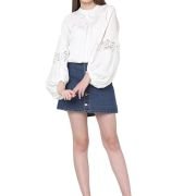 VERO MODA Tie-Up Neck Puff Sleeves Gathered Lace Detail Top
