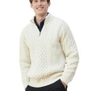 Men’s Merino Wool Aran 1/2 Zipper Sweater