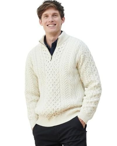 Men’s Merino Wool Aran 1/2 Zipper Sweater