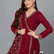 Vaamsi Women’s Georgette Embroidered Flared Angrakha Pant With Dupatta With Inner