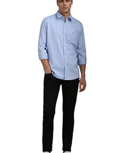 Louis Philippe Men’s Easy to Care Cotton Slim fit Solid Casual Shirt with Natural Stretch