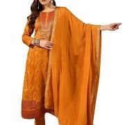 Vaamsi Women’s Mustard Silk Ikat Straight Woven Kurta Pant With Dupatta Set | Straight Kurta Set For Women | Woven Salwar Suit For Women