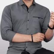 Men’s Regular Fit Solid Soft Touch Cotton Casual Shirt with Pocket Design with Spread Collar & Full Sleeves