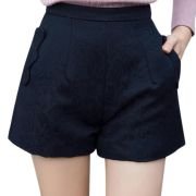 Women High Waist Floral Jacquard Two Pockets Padded Shorts