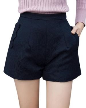Women High Waist Floral Jacquard Two Pockets Padded Shorts