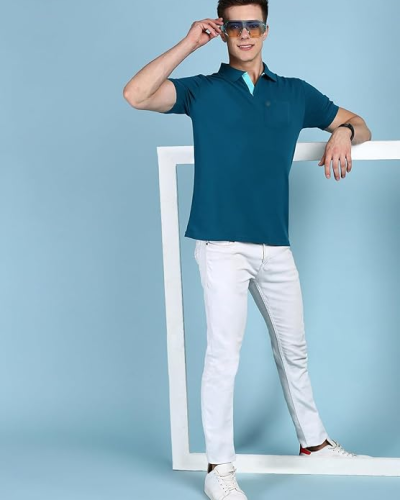 Lux Cozi Men’s Half Sleeve Soild Casual Regular Fit T-Shirt with Chest Pocket | Polo Tshirt for Men