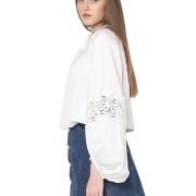 VERO MODA Tie-Up Neck Puff Sleeves Gathered Lace Detail Top