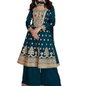 Miss Ethnik Women's Pink Vichitra Silk Stitched Top With Stitched Vichitra Silk Bottom and Vichitra silk Dupatta Full Sleeve Embroidered Straight Kurta