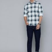 The Indian Garage Co Men’s Cotton Slim Fit Checkered Full Sleeves Cutaway Collar Casual Shirt