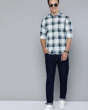 The Indian Garage Co Men’s Cotton Slim Fit Checkered Full Sleeves Cutaway Collar Casual Shirt
