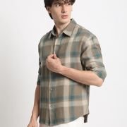 THE BEAR HOUSE Men’s Brown Checked Relaxed Fit Cotton Casual Shirt