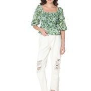 VERO MODA Floral Printed Puff Sleeve Cinched Waist Crop Top