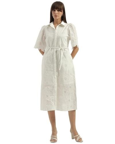 UNITED COLORS OF BENETTON Spread Collar Schiffli Embroidered Shirt Dress