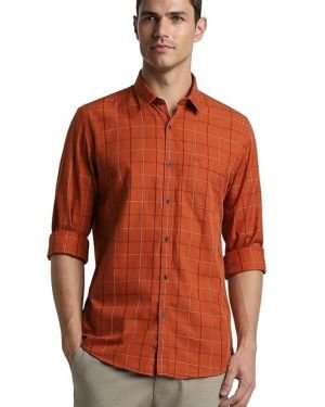 Peter England Men’s Checkered Casual Everyday Full Sleeve Shirt | 100% Cotton