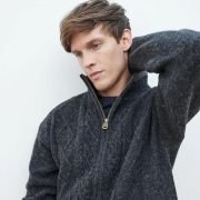 Men’s Irish Wool Sweater, Full Zip, Front Pockets, Lined Interior, Gray