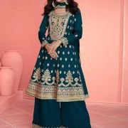 Miss Ethnik Women’s Pink Vichitra Silk Stitched Top With Stitched Vichitra Silk Bottom and Vichitra silk Dupatta Full Sleeve Embroidered Straight Kurta