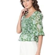 VERO MODA Floral Printed Puff Sleeve Cinched Waist Crop Top