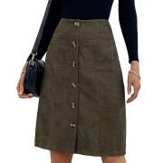 Women’s High Waist Button Front Corduroy Midi Skirt Casual Skirts