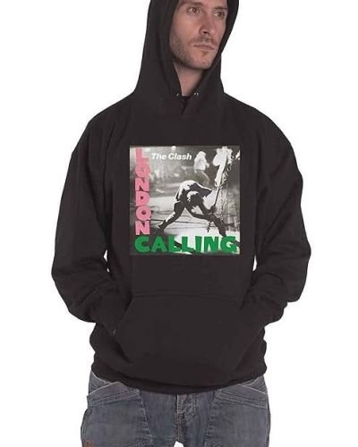 Clash Hoodie London Calling Band Logo Official Mens Black Pullover