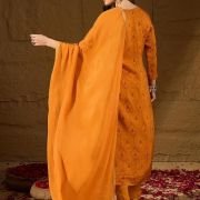 Vaamsi Women’s Mustard Silk Ikat Straight Woven Kurta Pant With Dupatta Set | Straight Kurta Set For Women | Woven Salwar Suit For Women