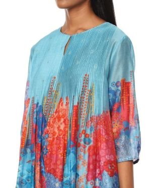 Blue Powder Chanderi Printed Kurta Bottom Set for Women