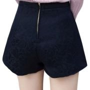 Women High Waist Floral Jacquard Two Pockets Padded Shorts