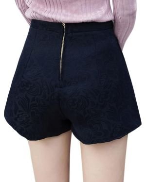 Women High Waist Floral Jacquard Two Pockets Padded Shorts