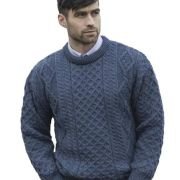 Aran Crafts Irish Soft Cable Knitted Crew Neck Sweater (100% Pure New Wool)