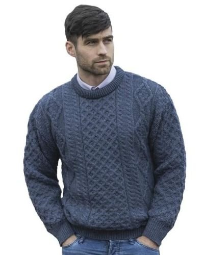 Aran Crafts Irish Soft Cable Knitted Crew Neck Sweater (100% Pure New Wool)