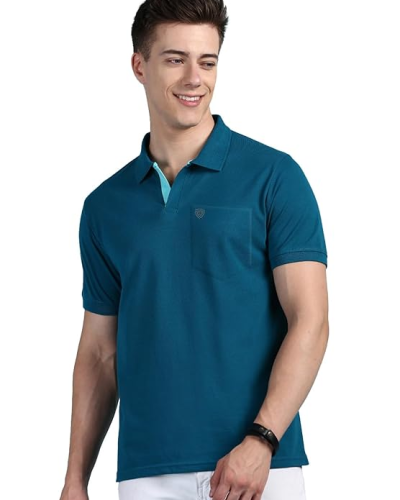 Lux Cozi Men’s Half Sleeve Soild Casual Regular Fit T-Shirt with Chest Pocket | Polo Tshirt for Men