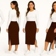 Women’s Elastic Waist Pencil Bodycon Midi Skirt – Women’s Imported Stretchable Skirt Elastic Waist Stretch Bodycon with Calf Length