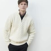 Men’s Merino Wool Aran 1/2 Zipper Sweater