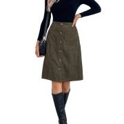 Women’s High Waist Button Front Corduroy Midi Skirt Casual Skirts