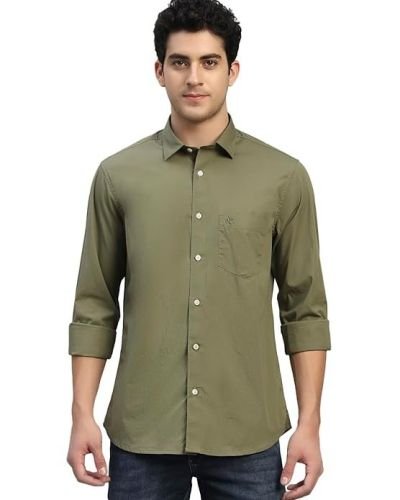 Cantabil Men’s Solid Full Sleeves Spread Collar Casual Shirt