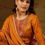 Vaamsi Women’s Mustard Silk Ikat Straight Woven Kurta Pant With Dupatta Set | Straight Kurta Set For Women | Woven Salwar Suit For Women