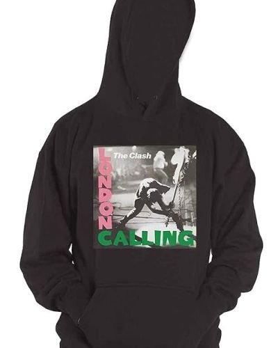 Clash Hoodie London Calling Band Logo Official Mens Black Pullover