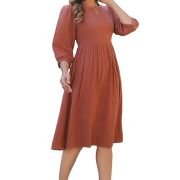 Women’s Rust Orange Pure Cotton Solid Fit & Flare Dress