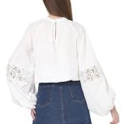 VERO MODA Tie-Up Neck Puff Sleeves Gathered Lace Detail Top