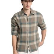 THE BEAR HOUSE Men’s Brown Checked Relaxed Fit Cotton Casual Shirt