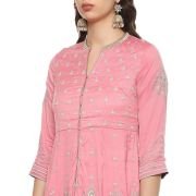 BIBA Women Cotton Blend Anarkali Embroidered Kurta Suit Set