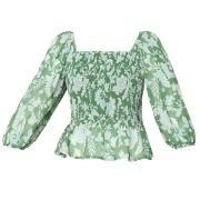 VERO MODA Floral Printed Puff Sleeve Cinched Waist Crop Top