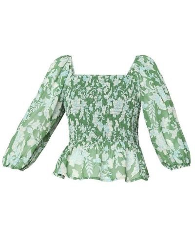 VERO MODA Floral Printed Puff Sleeve Cinched Waist Crop Top
