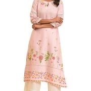 W for Woman Light Pink Floral Printed Summer Kurta
