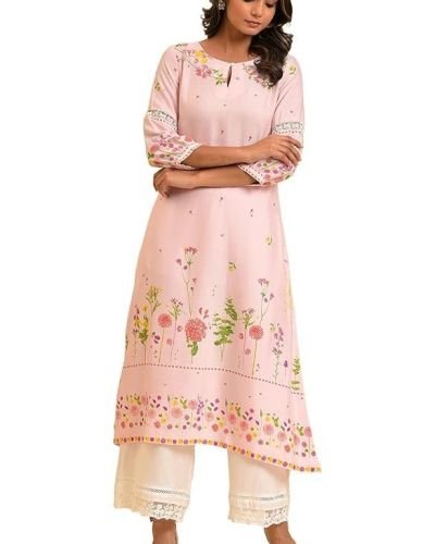 W for Woman Light Pink Floral Printed Summer Kurta