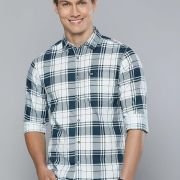 The Indian Garage Co Men’s Cotton Slim Fit Checkered Full Sleeves Cutaway Collar Casual Shirt