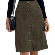 Women’s High Waist Button Front Corduroy Midi Skirt Casual Skirts