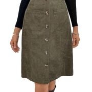 Women’s High Waist Button Front Corduroy Midi Skirt Casual Skirts