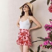 Women Floral Printed High-Rise Waist Tie-Up Ruffled Wrap Mini Skirts